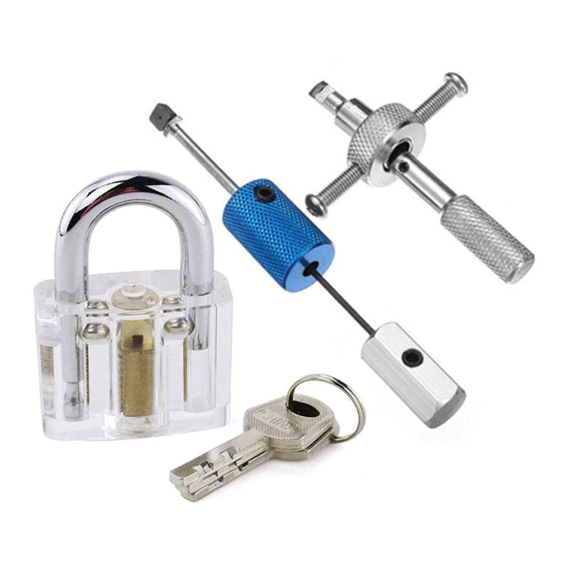 2pcs Disk Detainer Lock Pick with a Clear Practice Lock